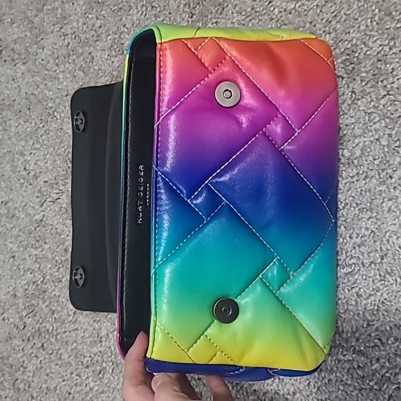 Kurt Geiger London Kensington Quilted Leather Shoulder Bag Clutch Rainbow Bag - Picture 11 of 16